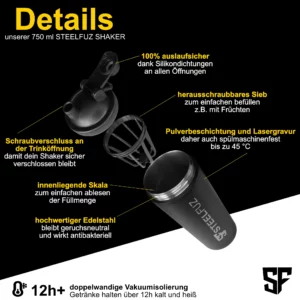 Edelstahlshaker SteelFuz details und fakten grafik