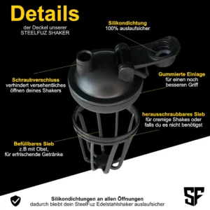 Edelstahlshaker Deckel mit herausschraubbarem Sieb für cremige Shakes Obst