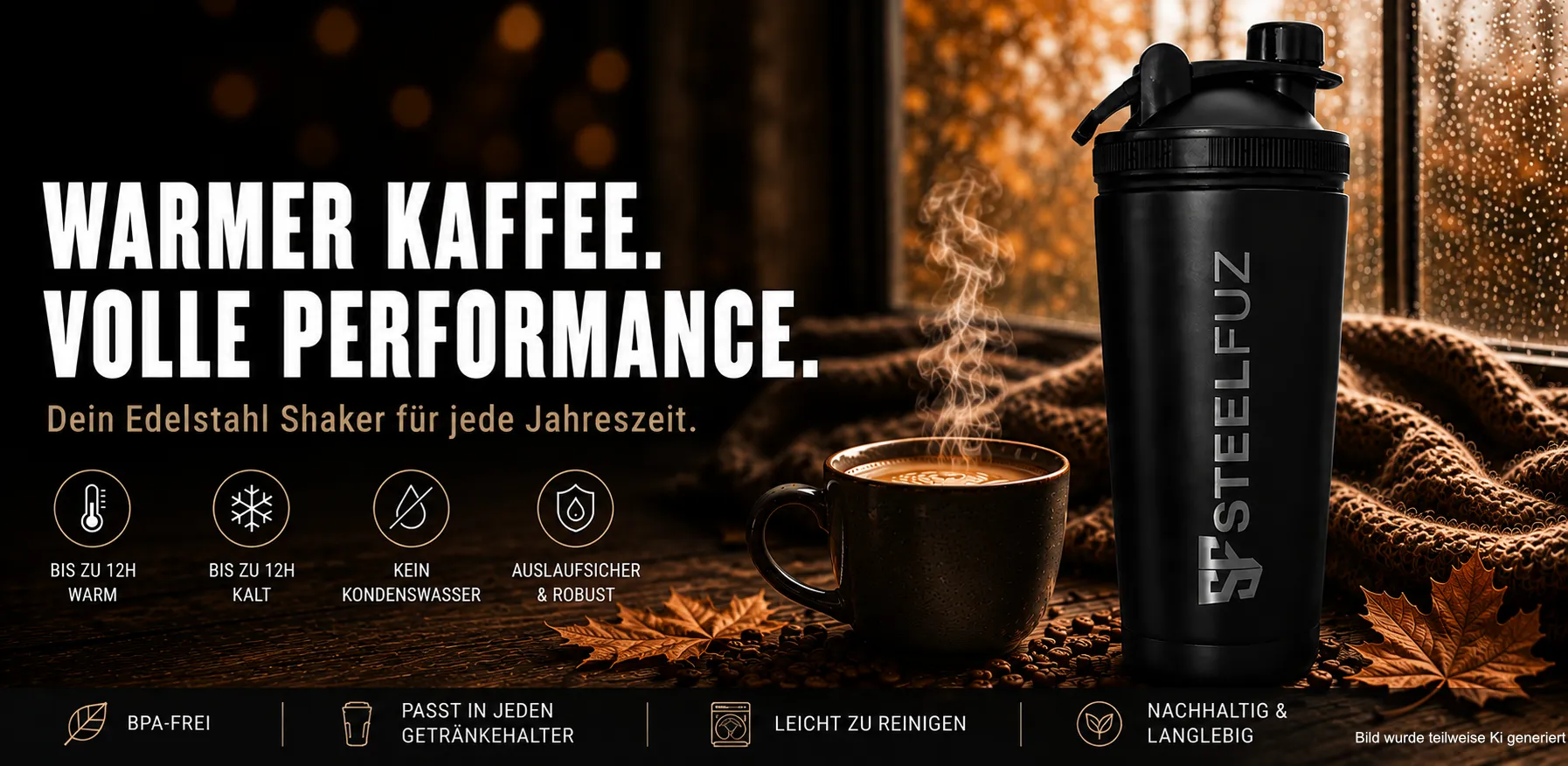 Thermo Edelstahlshaker mit Kaffee